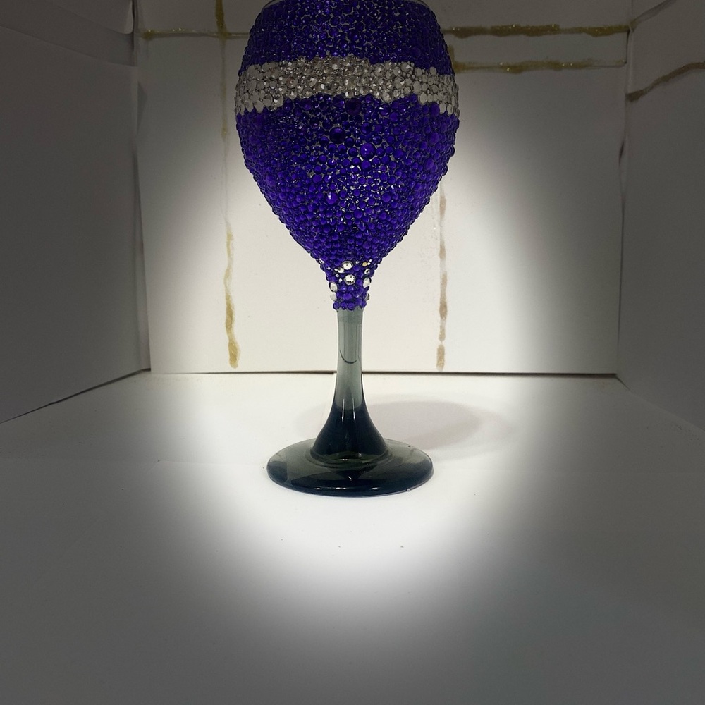 Purple and Silver Beaded Wine Glass